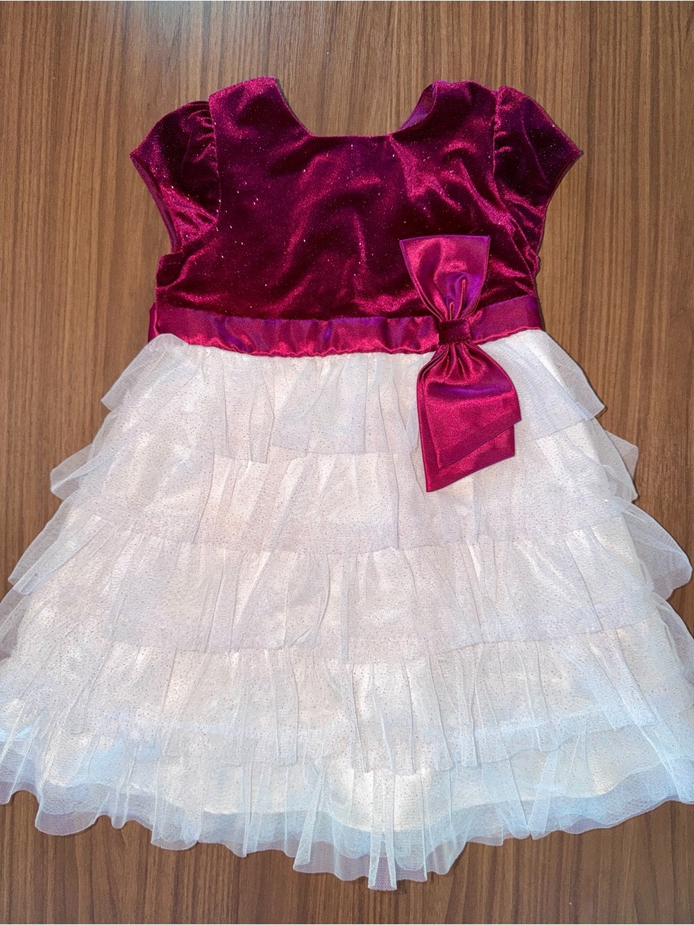 Jona Michelle Burgundy Velvet Bodice with White Layered Tulle Dress